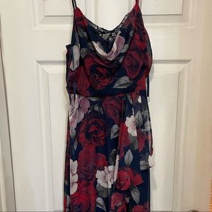 Cowl neck w. Lace detail high low dress